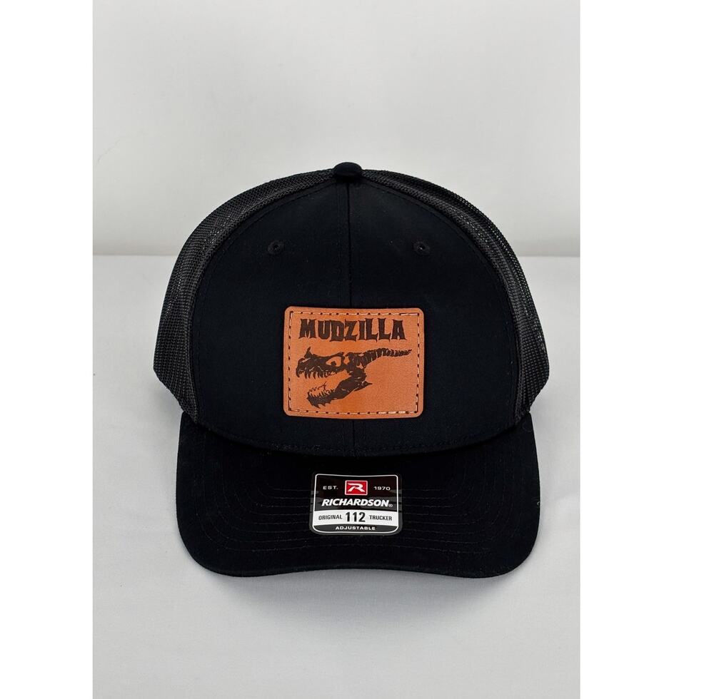 Richardson 112 Adjustable Trucker Hat Cap Black Mudzilla Patch New Snapback